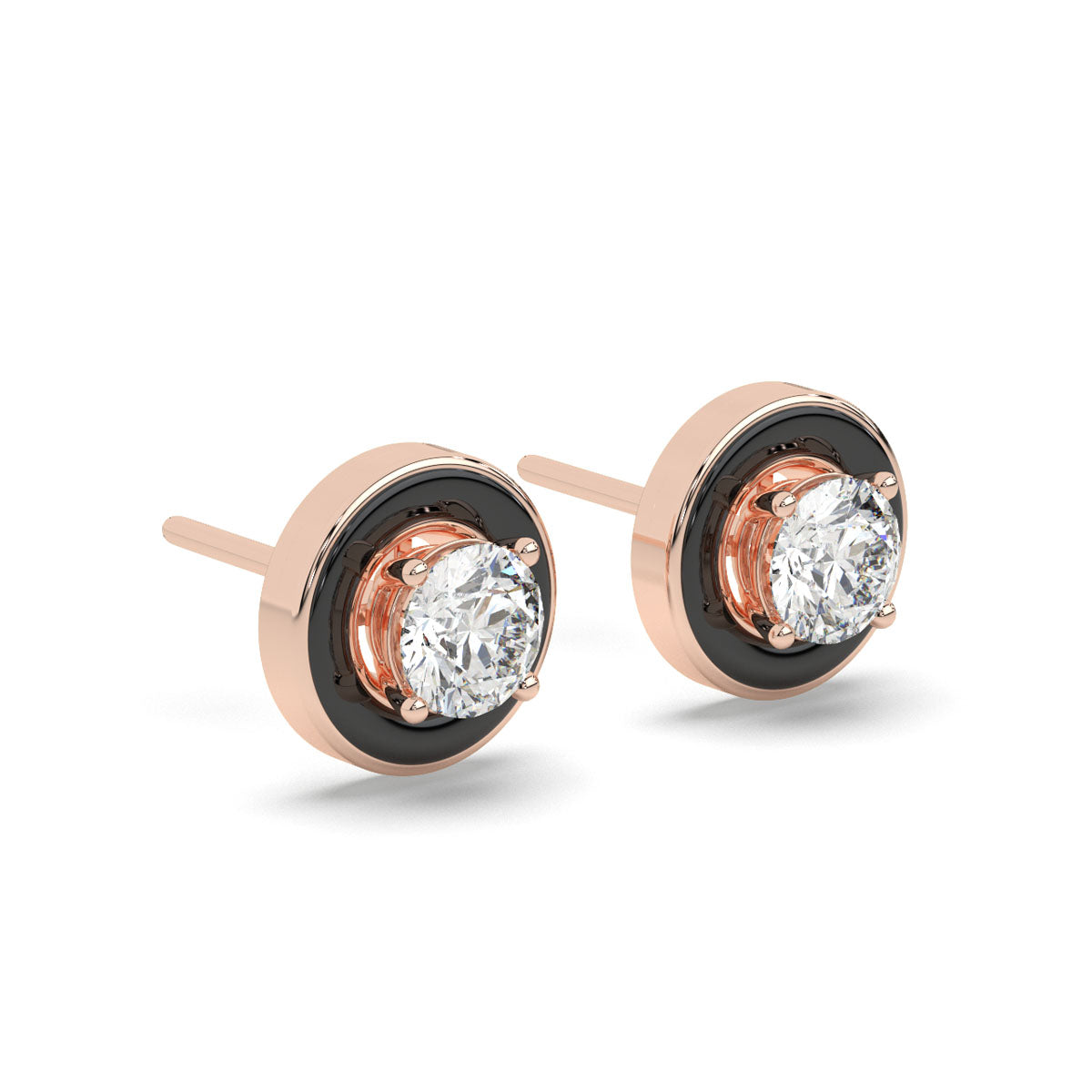 Two-Way Solitaire Studs with Black Enamel Jacket