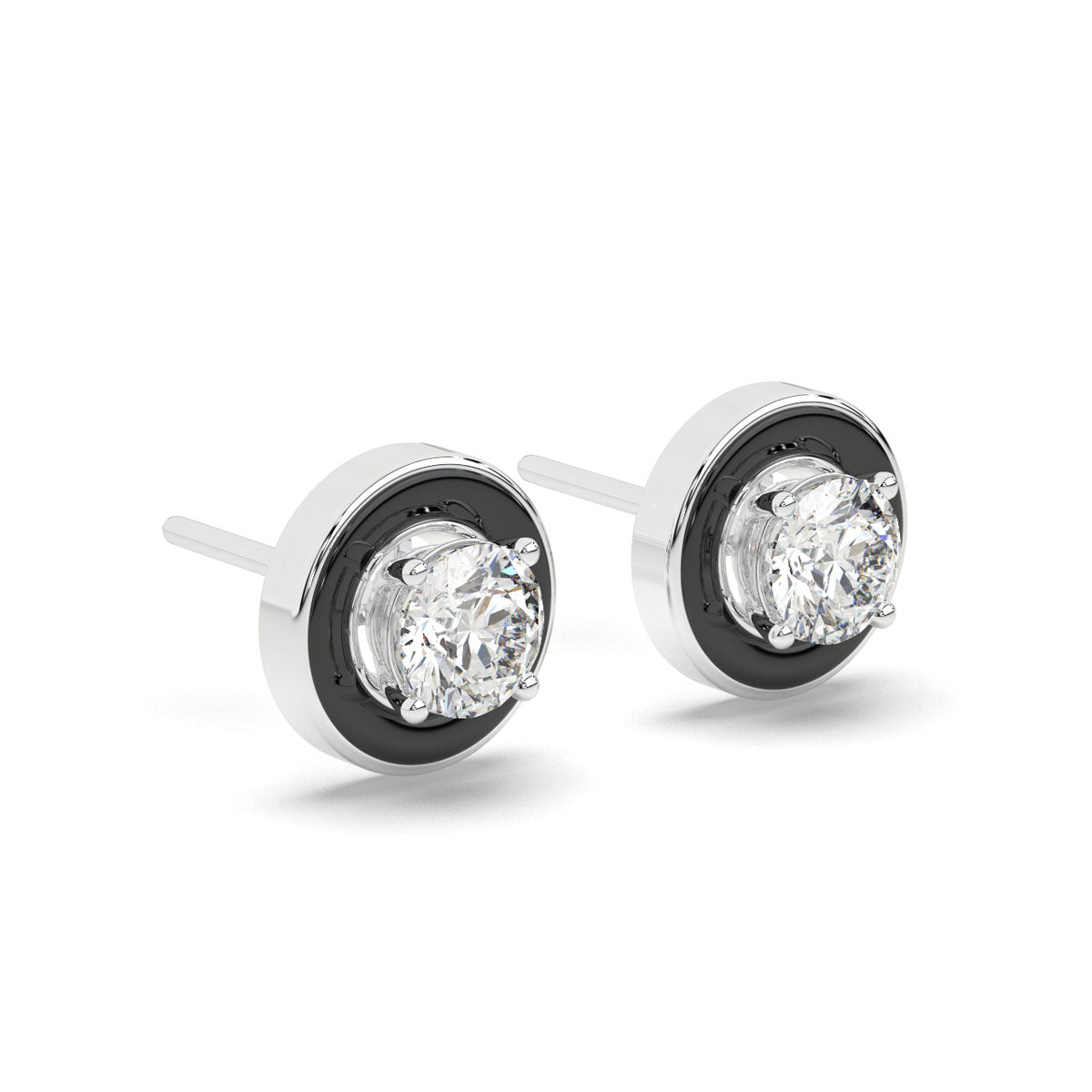 Two-Way Solitaire Studs with Black Enamel Jacket