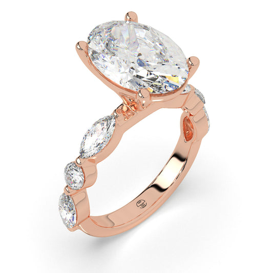 Oval Solitaire with Mixed Shape Band